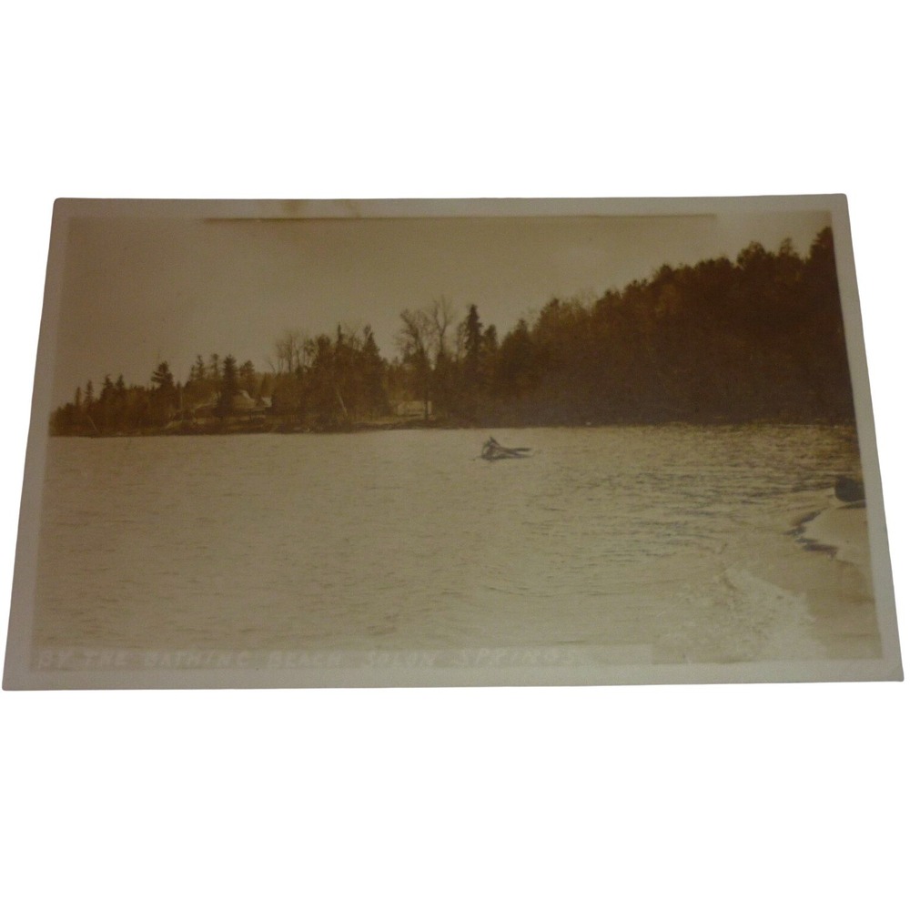 Vintage 1915 Solon Springs WI RPPC Postcard By The Bathing Beach Wisconsin RPPC